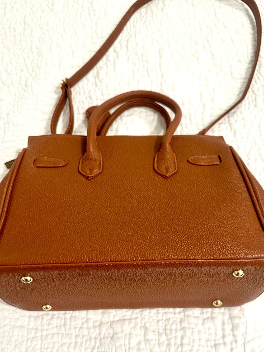 Classic Brown Leather Top-Handle Women's Bag with Gold Hardware - Picture 3 of 6